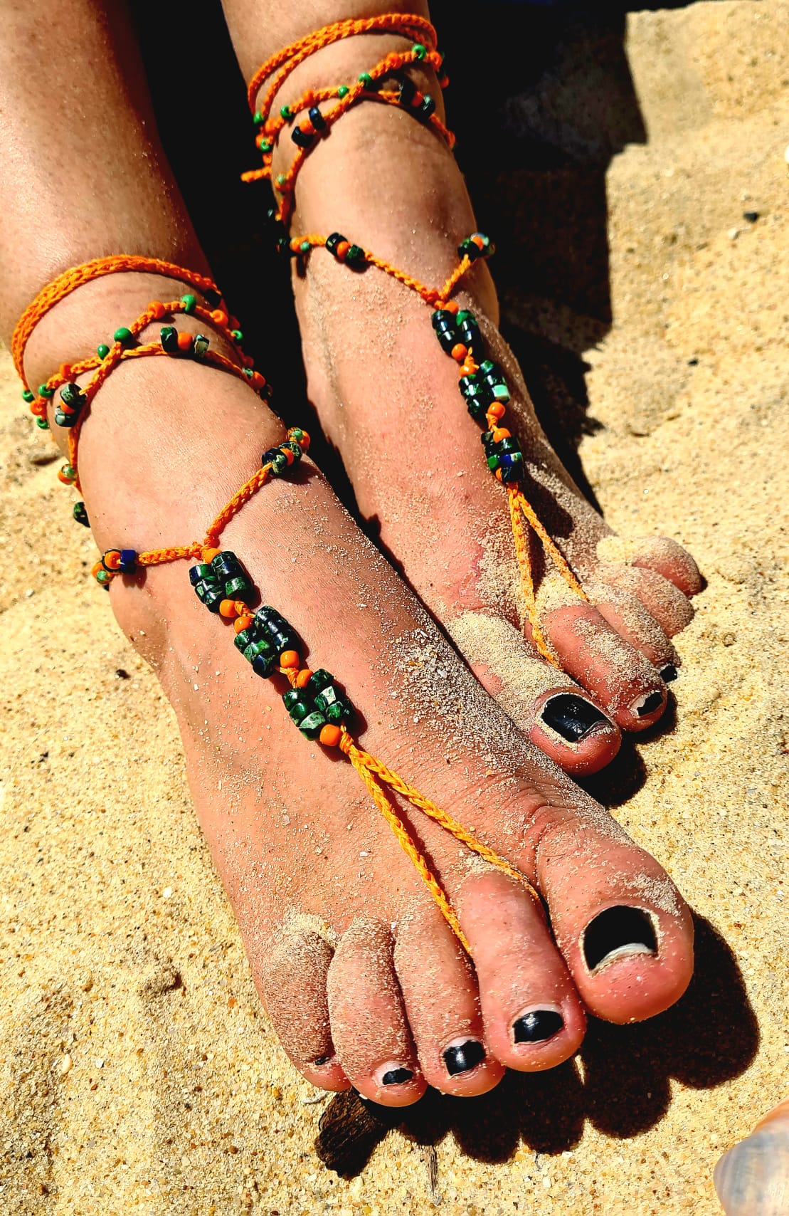 Desert Rhythm – Barefoot Sandals with Tribal Beads & Sunset Cord