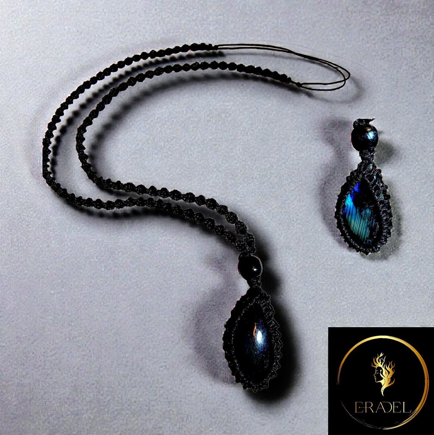 Mystical Labradorite Pendant Necklace – Handwoven Macramé | Natural Stone Jewelry by ERADEL