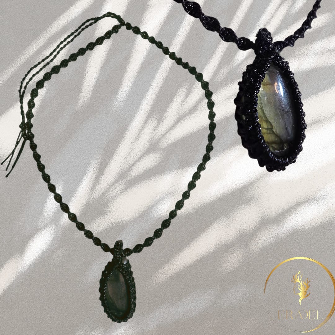 Mystic Labradorite Pendant Necklace – Handwoven Macrame for Men