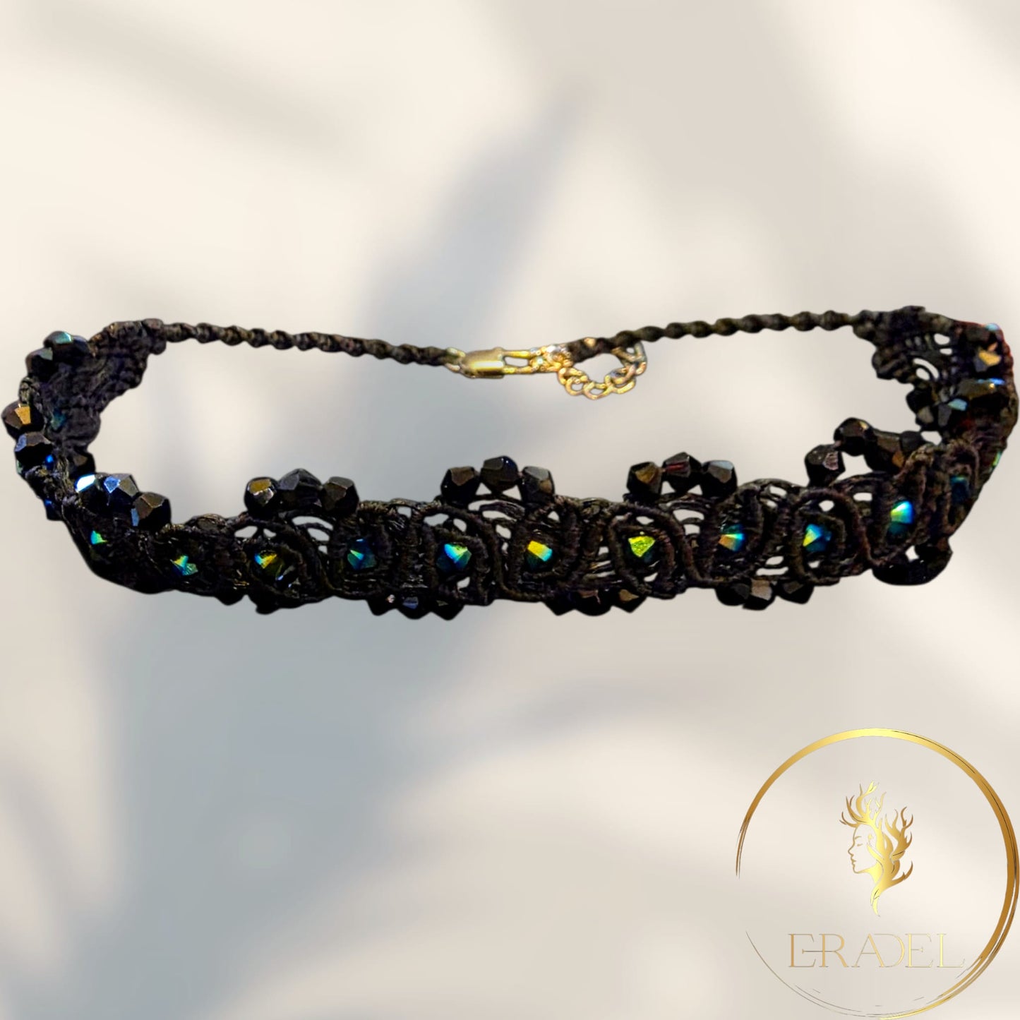 Handcrafted Black Macramé Choker with Swarovski Crystals | Elegant Gothic Jewelry | ERADEL
