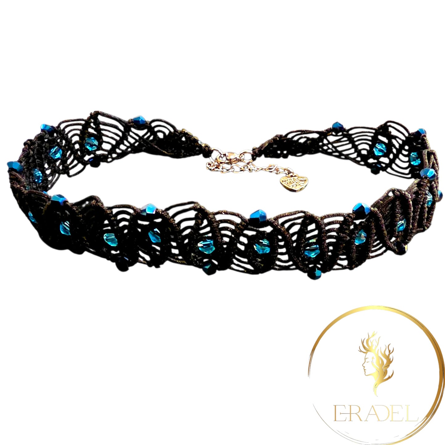Elegant Blue Crystal Macramé Choker Necklace – Handmade Statement Jewelry