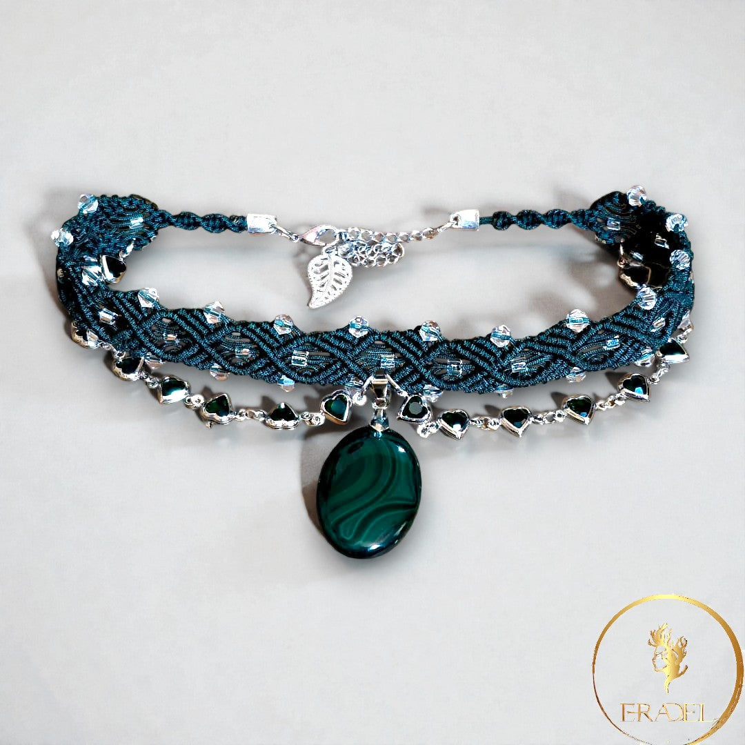 Enchanted Forest Whisper – Malachite & Crystal Handmade Choker  by EraDel