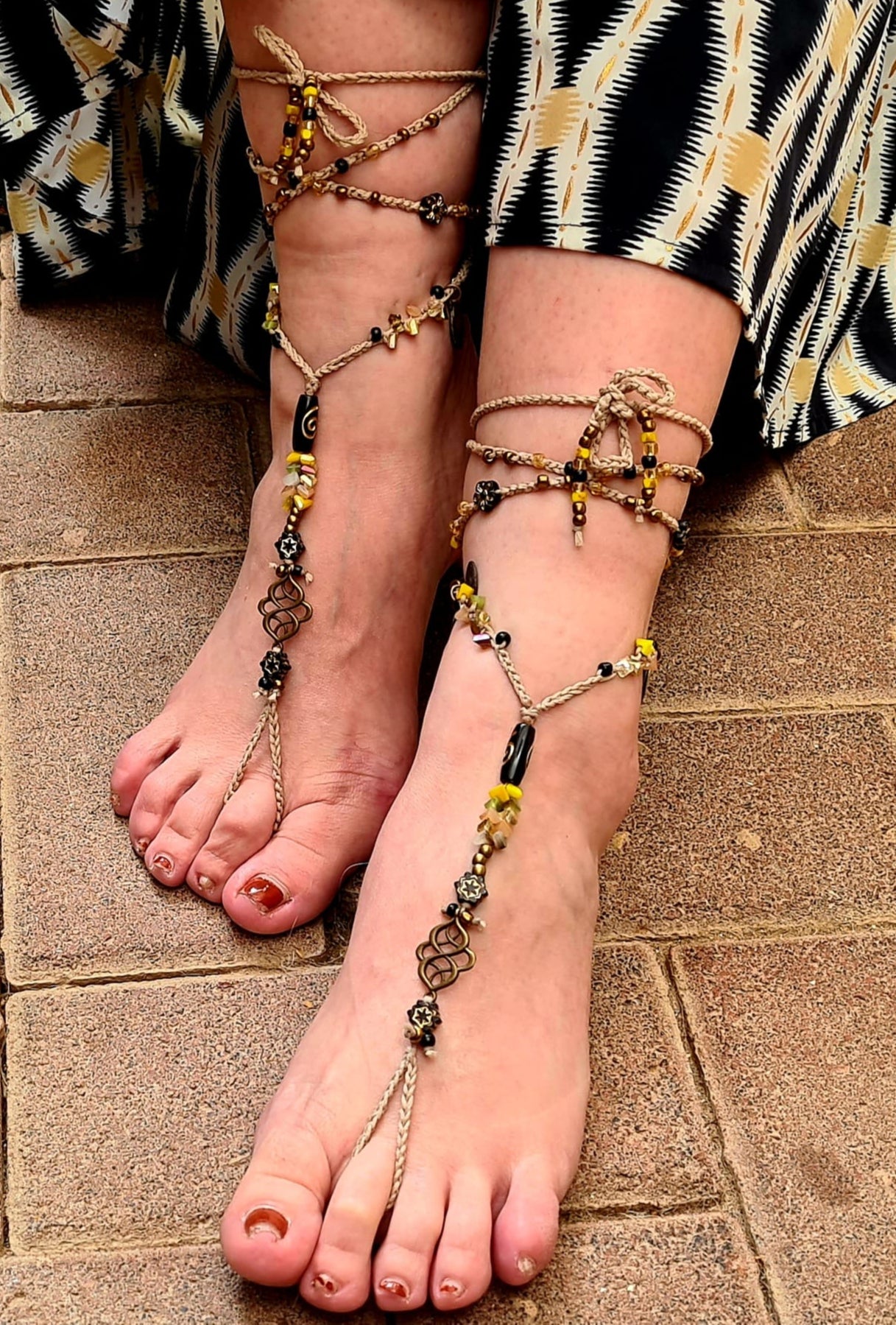 Golden Dusk – Barefoot Sandals with Swarovski Crystals & Glass Beads