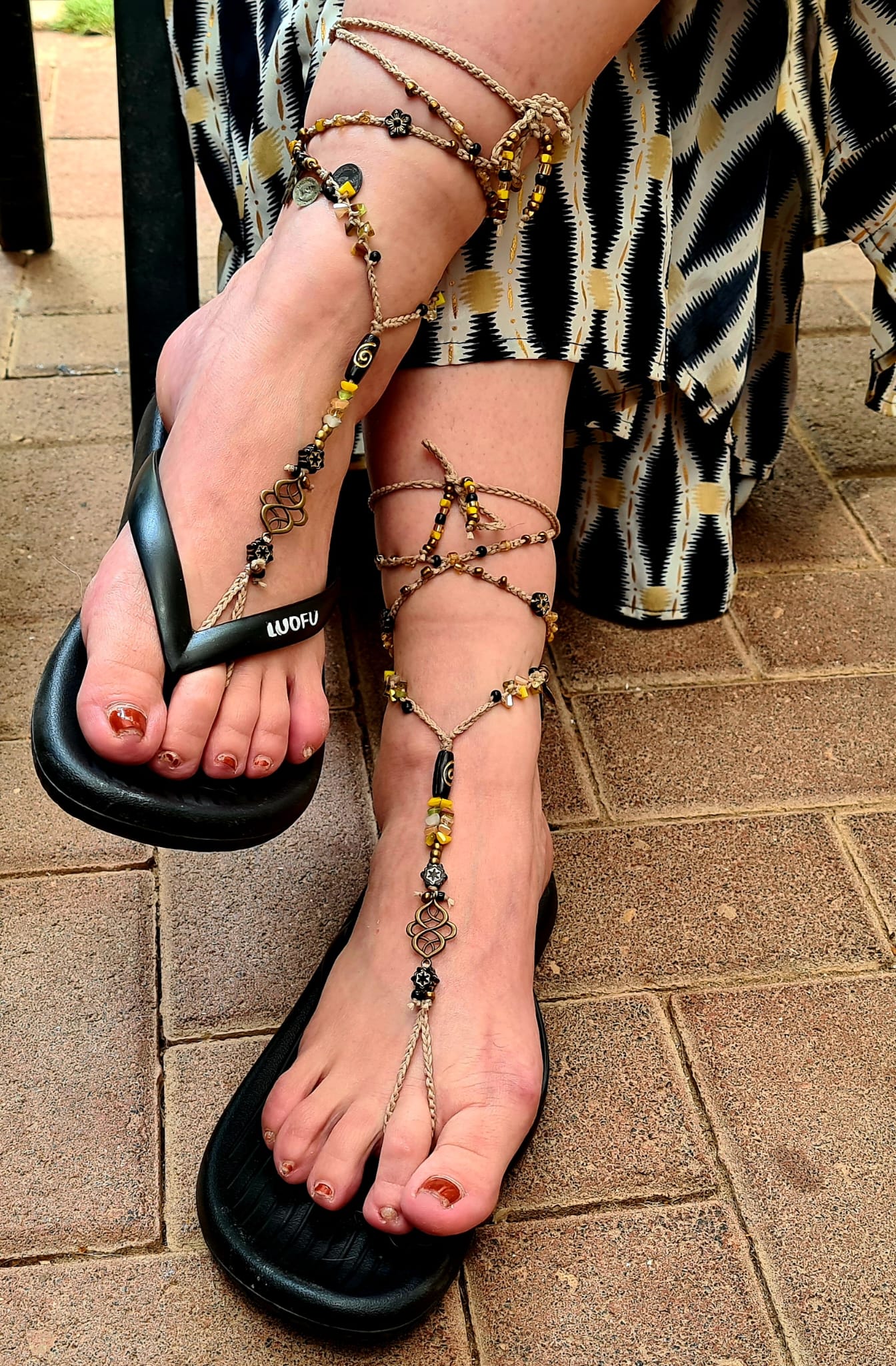 Golden Dusk – Barefoot Sandals with Swarovski Crystals & Glass Beads