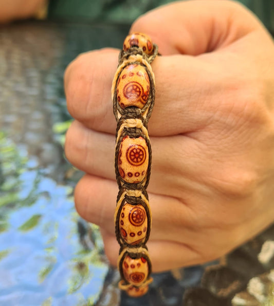Men’s Handmade Tribal Wood Bead Bracelet – Boho Natural Cord – Adjustable Summer Jewelry