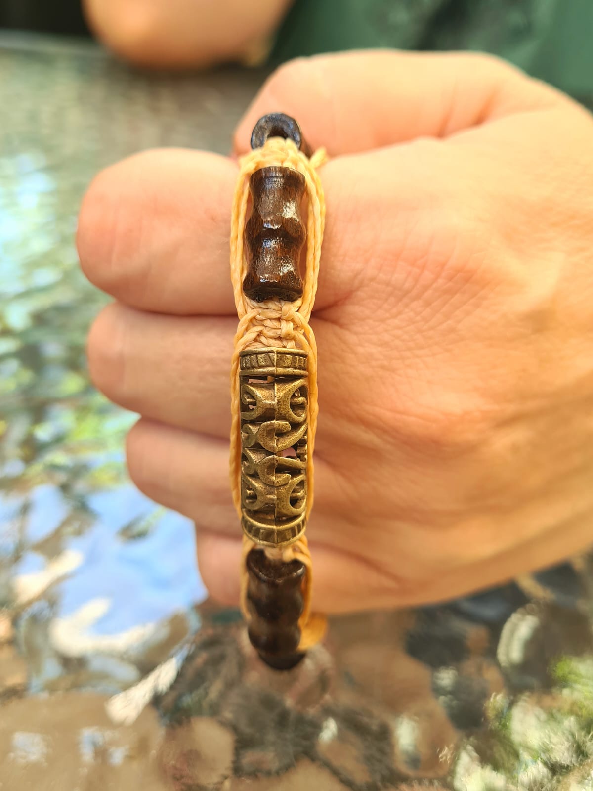 Men’s Handmade Wooden Square Bead Bracelet – Minimalist Natural Cord – Earthy Summer Style