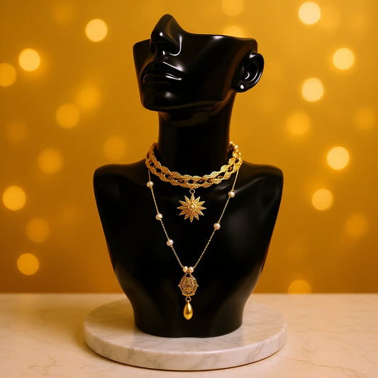 Celestial Gold Macramé Choker Necklace with Pearl Drop Pendant