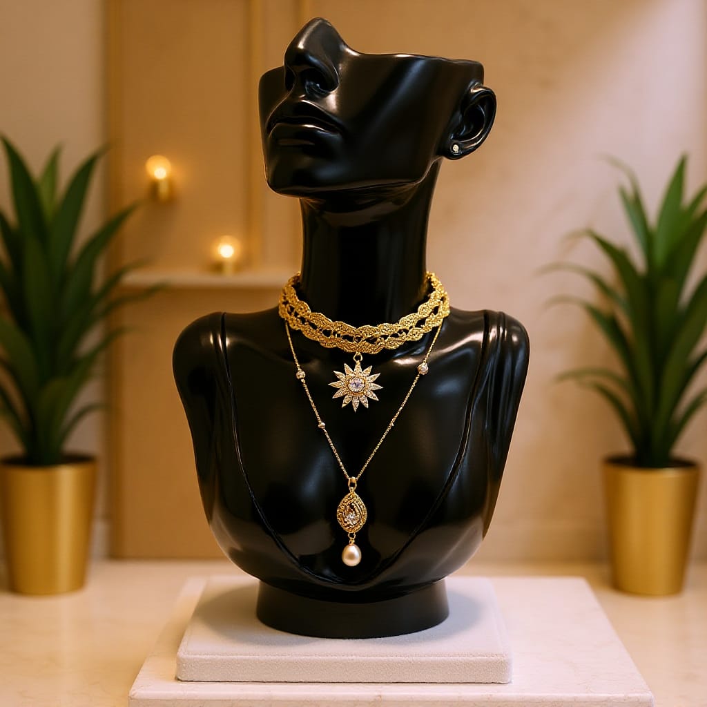 Celestial Gold Macramé Choker Necklace with Pearl Drop Pendant