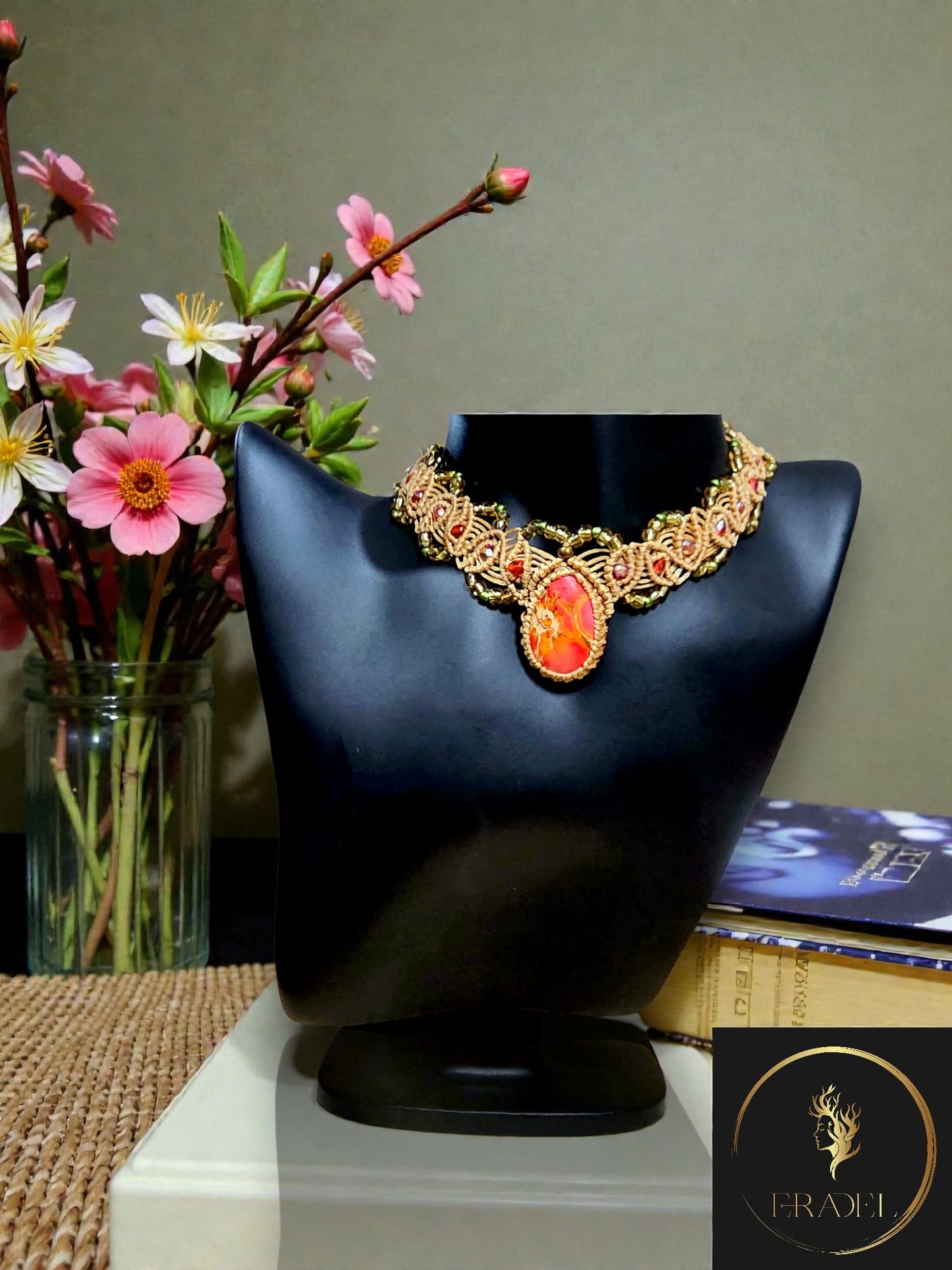 Handmade Calisica Stone Choker with AB Beads – Boho Statement Necklace