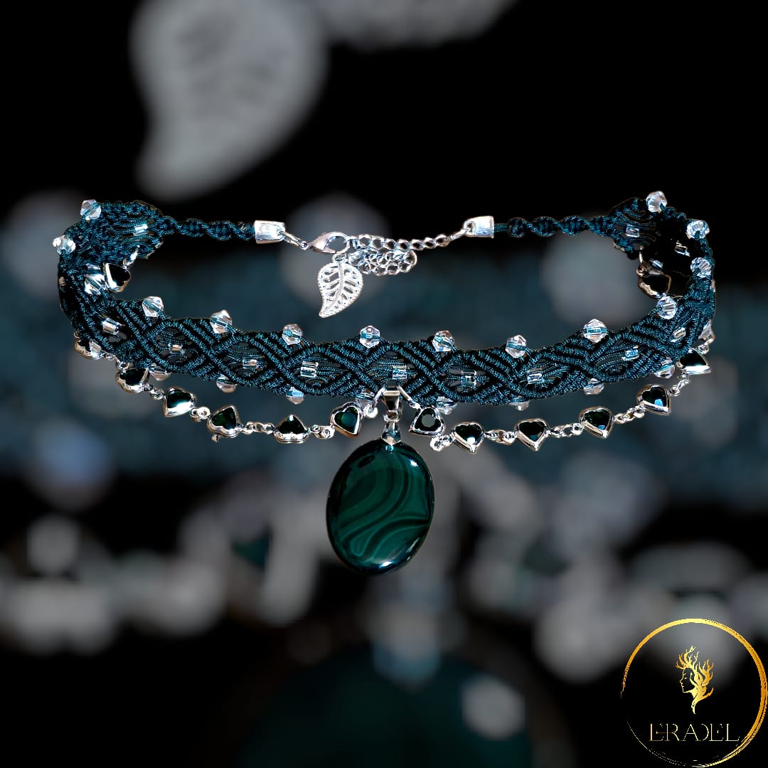 Enchanted Forest Whisper – Malachite & Crystal Handmade Choker  by EraDel