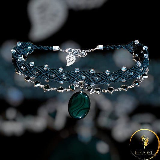 Enchanted Forest Whisper – Malachite & Crystal Handmade Choker  by EraDel