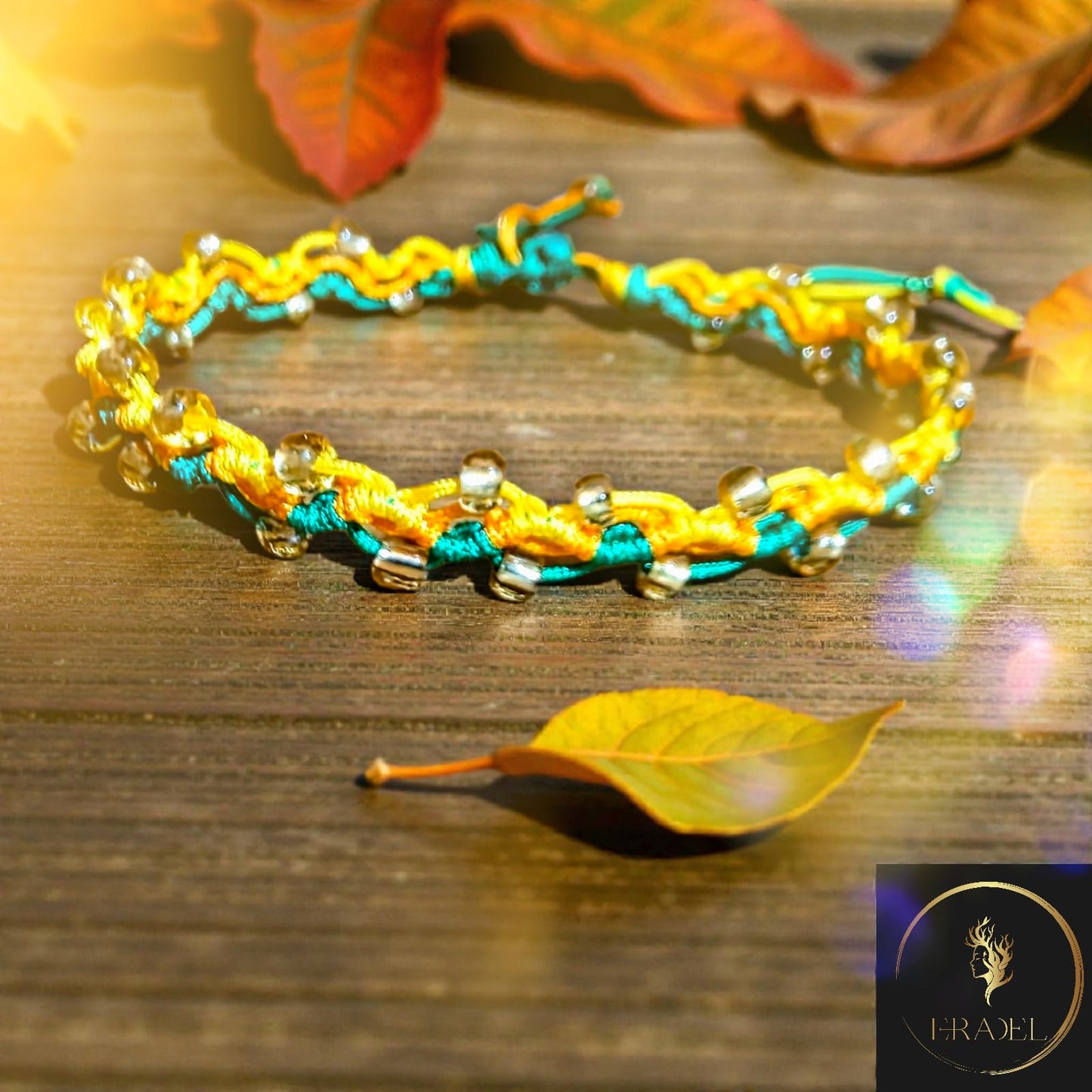 Sun-Kissed Jungle | Handwoven Macramé Bracelet with Metallic Beads – Adjustable & Unisex