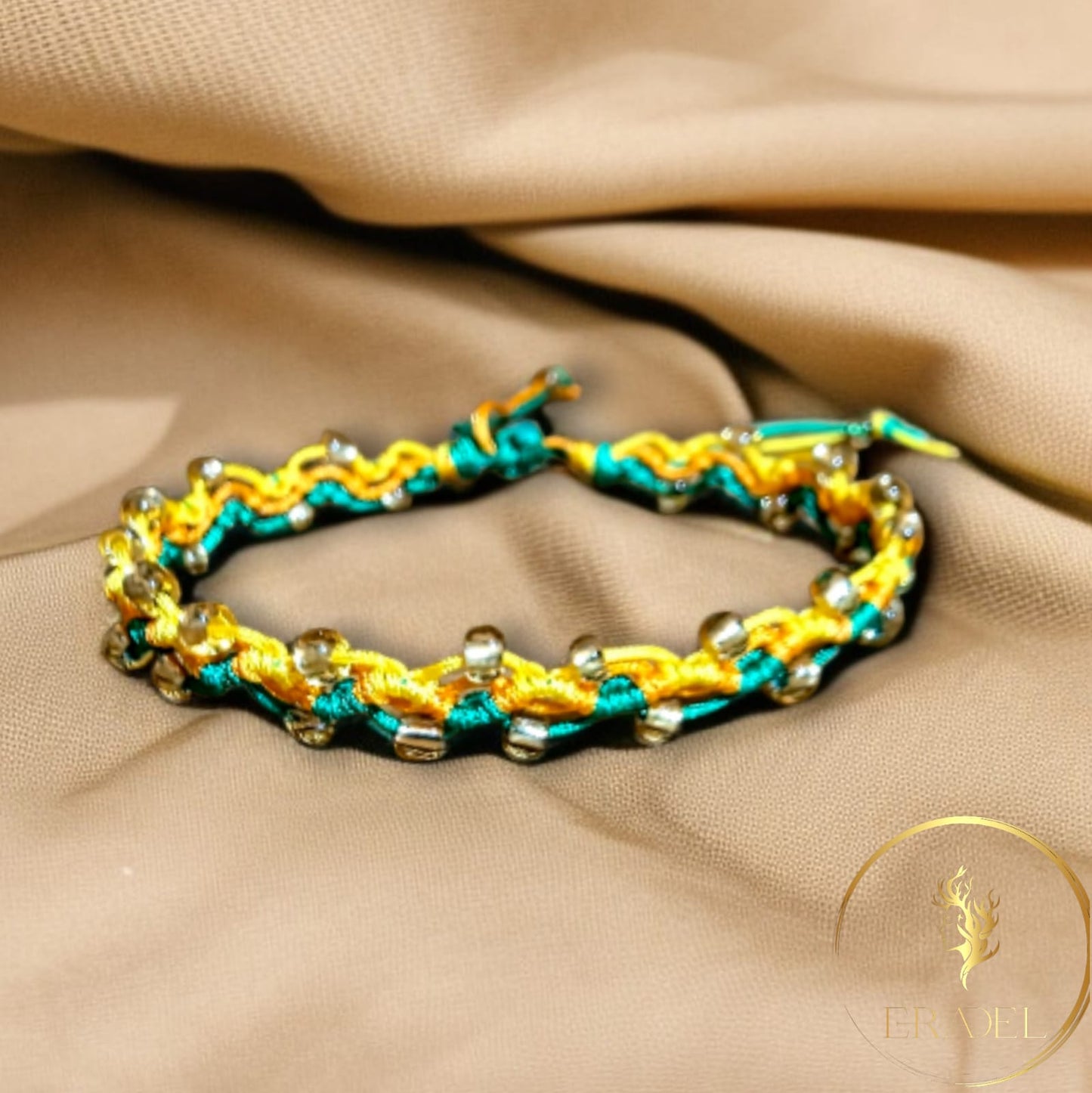 Sun-Kissed Jungle | Handwoven Macramé Bracelet with Metallic Beads – Adjustable & Unisex