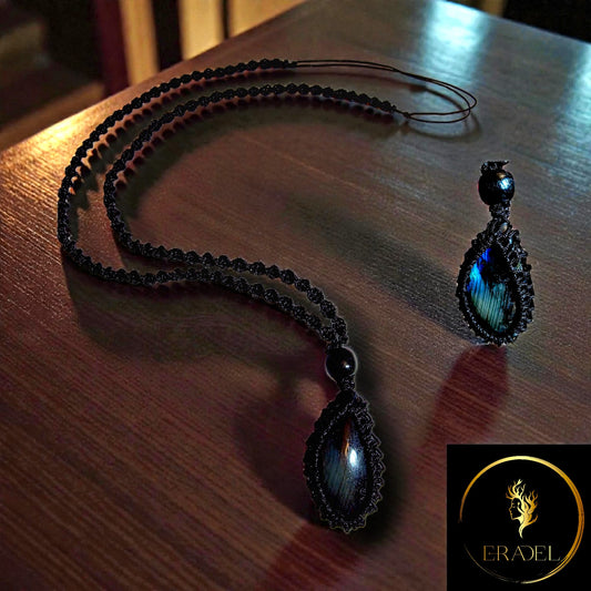 Mystical Labradorite Pendant Necklace – Handwoven Macramé | Natural Stone Jewelry by ERADEL