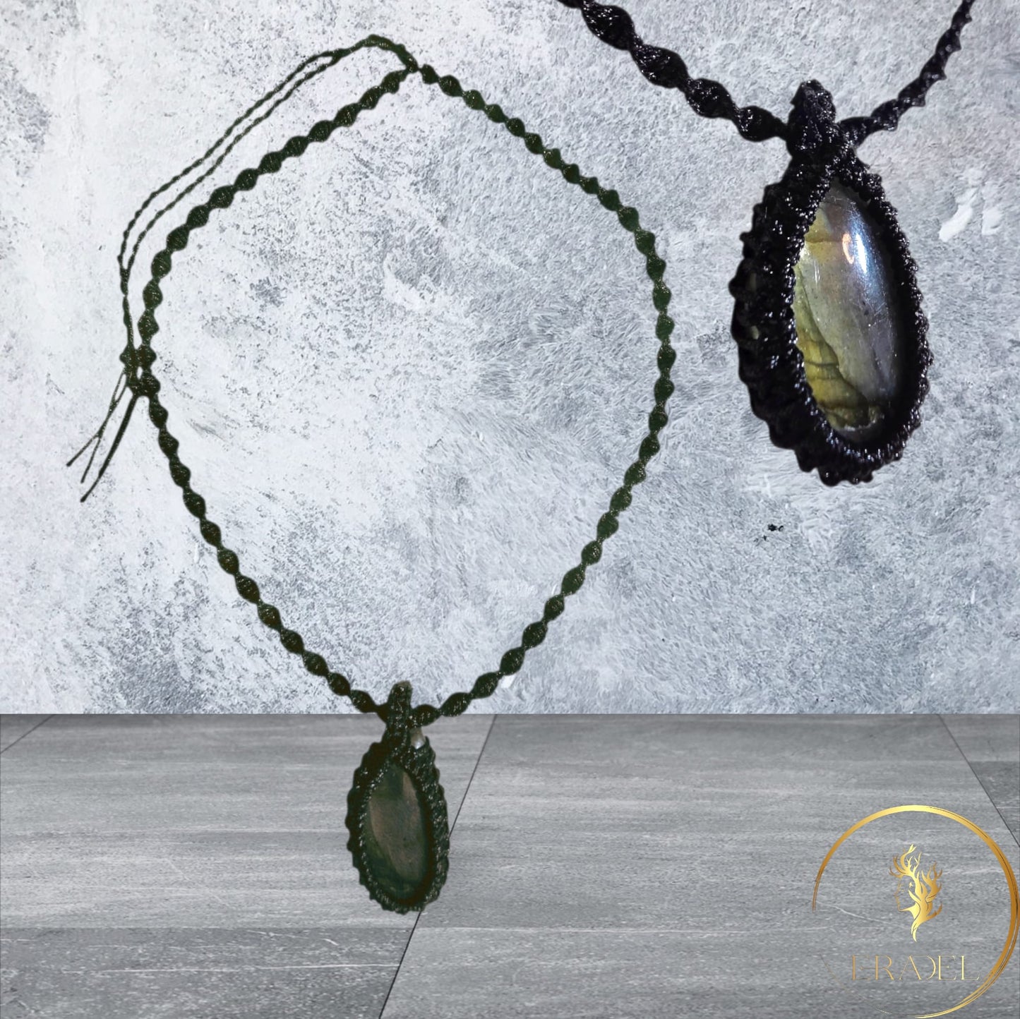 Mystic Labradorite Pendant Necklace – Handwoven Macrame for Men