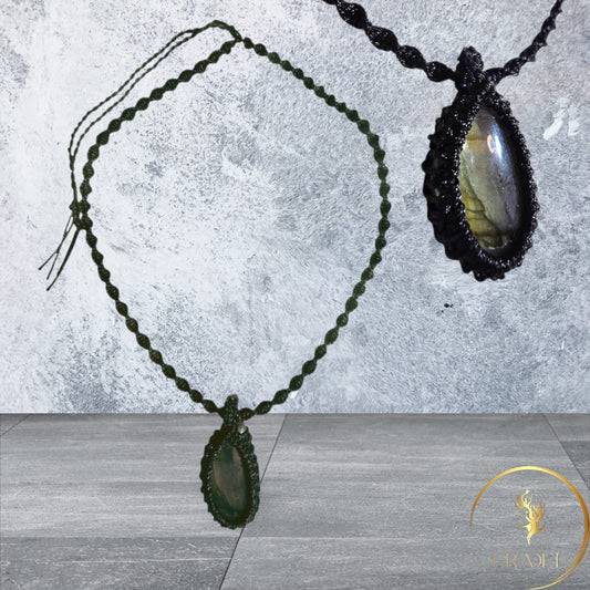 Mystic Labradorite Pendant Necklace – Handwoven Macrame for Men
