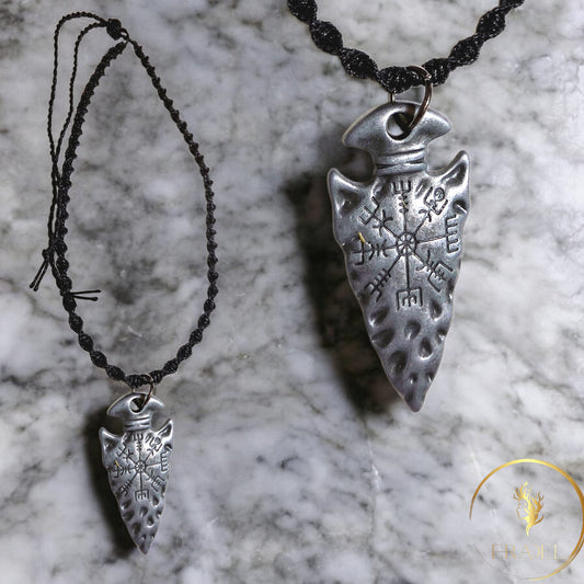 Spearhead Pendant Necklace with Norse Runes – For Men  Handmade | Adjustable Cord | Tribal & Viking Aesthetic