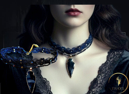 Obsidian Spearhead Macramé Choker | Adjustable Black Crystal Choker Necklace | Handcrafted Gothic Jewelry by ERADEL