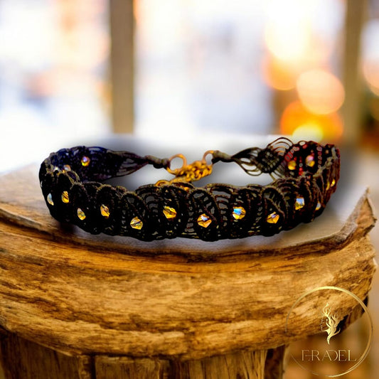 Sunset Flame – Handwoven Choker with Golden Swarovski Crystals