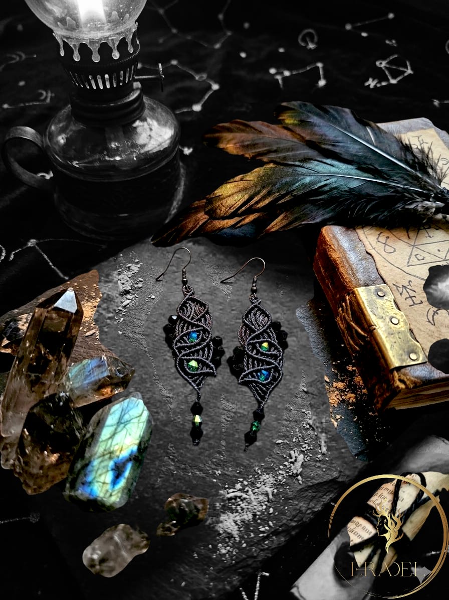 Midnight Nocturne Earrings 🌙 with Swarovsky Christals – Handmade Boho Statement Jewelry for Women