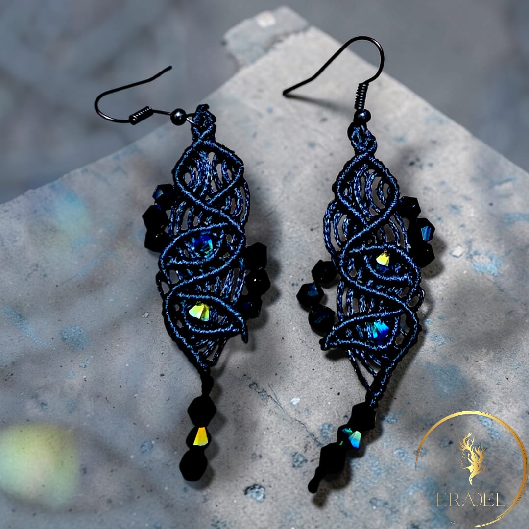 Midnight Nocturne Earrings 🌙 with Swarovsky Christals – Handmade Boho Statement Jewelry for Women