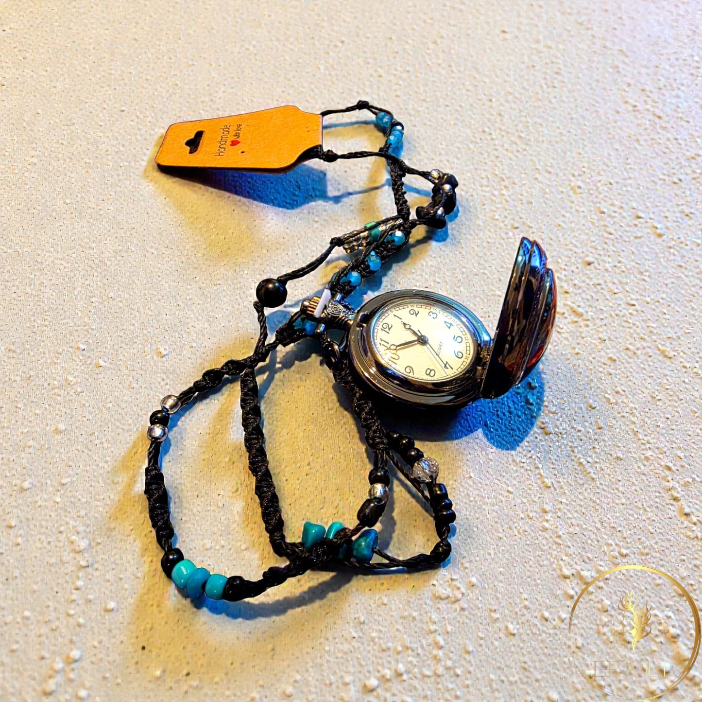 Dragonfly Watch Pendant Necklace with Natural Gemstones – Handmade Boho Statement Jewelry for Women