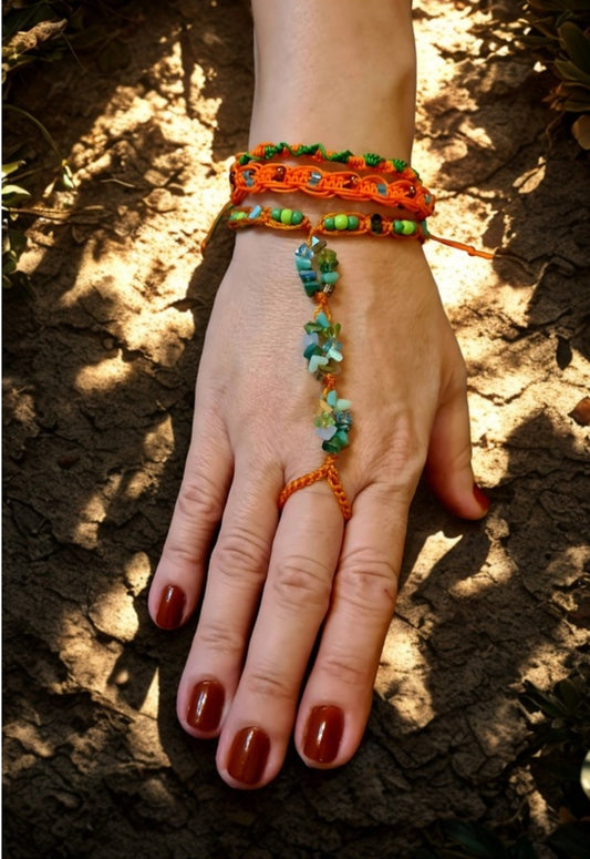 🌙 Boho & Mystical
“Let your spirit sparkle — this handmade beaded hand chain connects you to your inner goddess.”